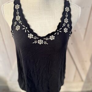 Embroidered Black Tank Top